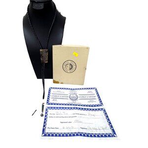 Authentic Hopi Overlay Sterling Silver Bolo Tie Tribal Artisan Vtg COA Original